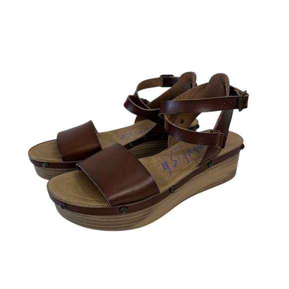 Blowfish Women 8.5 Brown Faux Leather Platform Sandal Adjustable Strap Studded - Picture 8 of 16